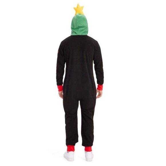 Tipsey Elves Mens L Christmas Tree Fleece Full Zip Hooded Jumpsuit Costume New - Picture 2 of 5
